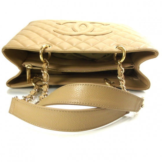 Caviar Quilted Grand Shopping Tote GST Beige