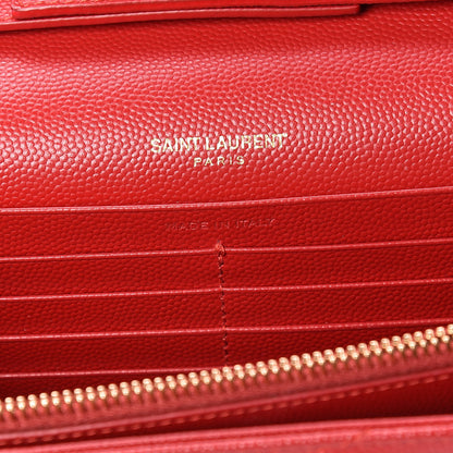 Saint Laurent Grain De Poudre Matelasse Chevron Monogram Chain Wallet New Red 7 of 9