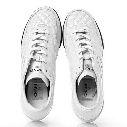 Chanel Shiny Calfskin Suede Quilted CC Logo Sneakers 41 White 2 of 7