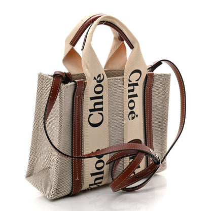 Chloe Cotton Calfskin Small Woody Ribbon Tote With Strap White Brown 3 of 10