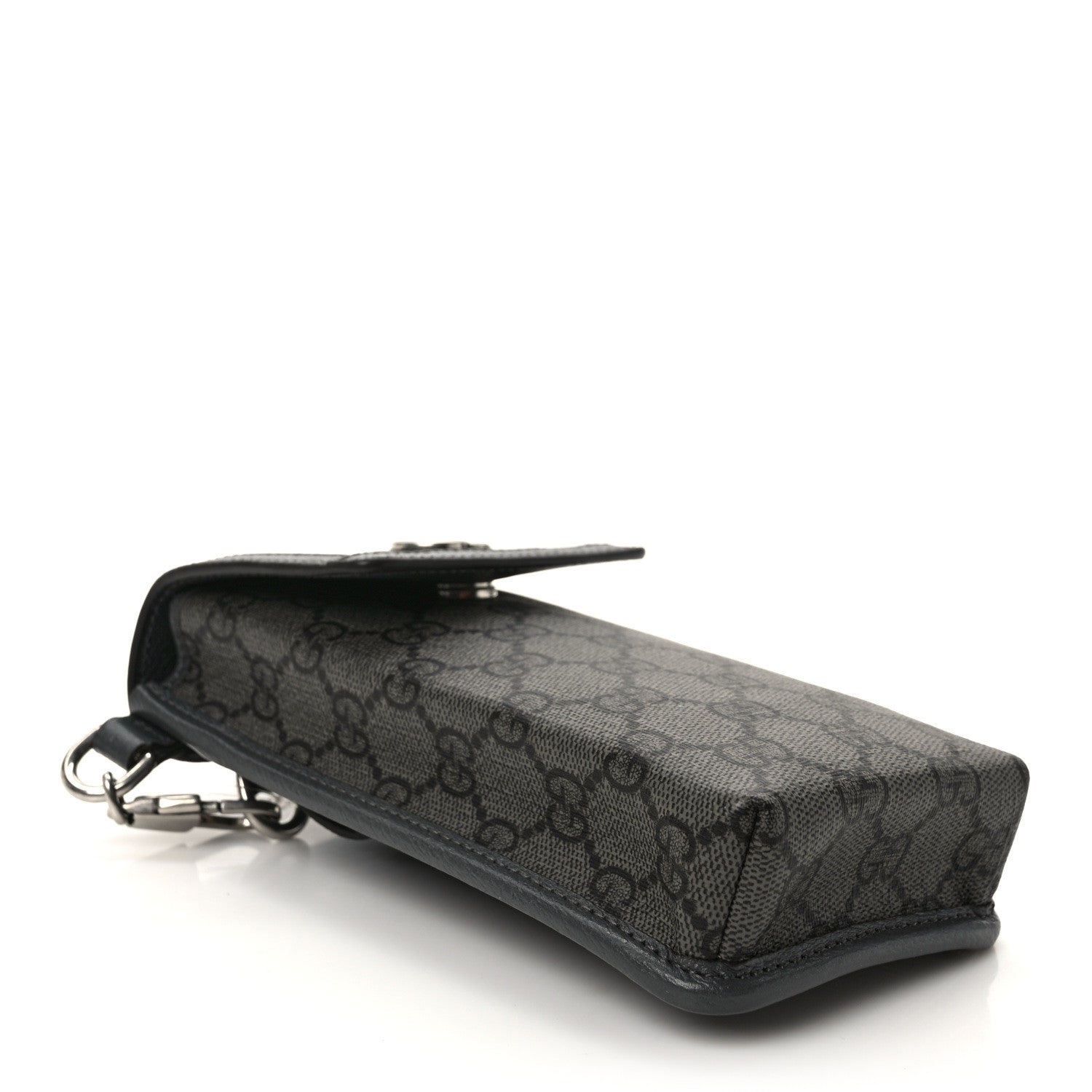 Gucci GG Supreme Monogram Textured Dollar Calfskin Phone Crossbody Bag Grey Black Graphite Grey 4 of 8