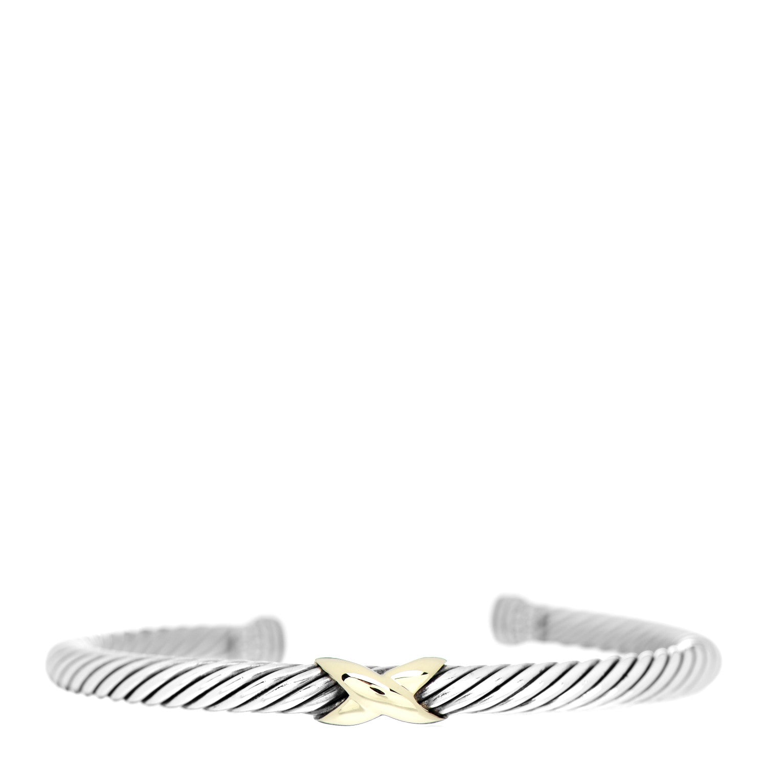 David Yurman Sterling Silver 14K Yellow Gold 5mm X Station Cable Bracelet 1 of 4