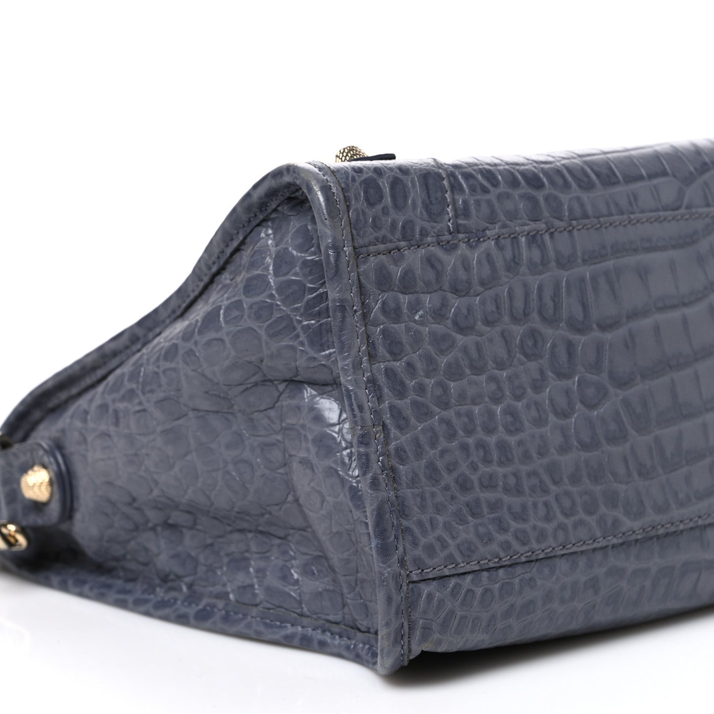 Calfskin Crocodile Embossed Giant 12 Gold Hardware City Gris Beton