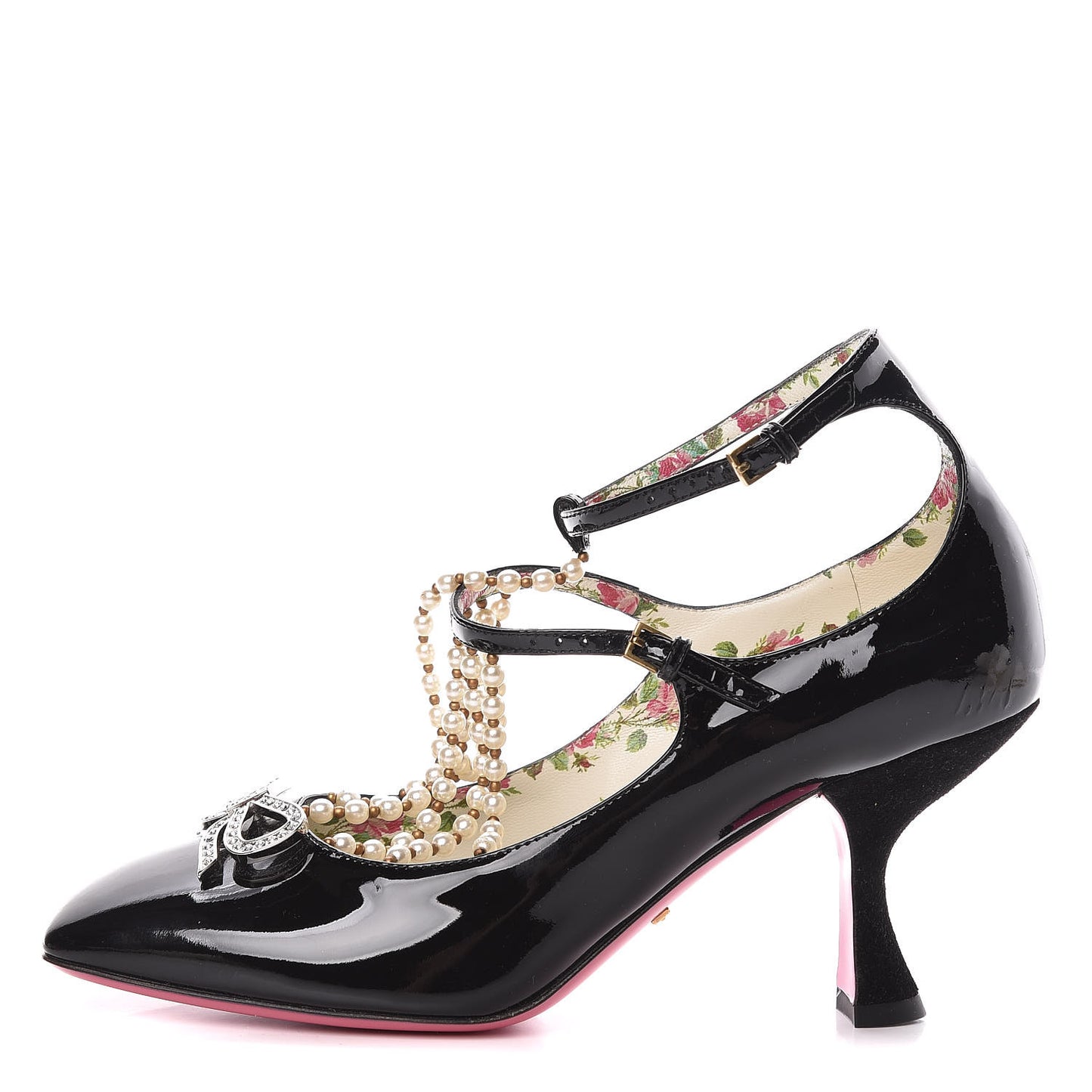 Patent Pearl Taide T-Strap Mid Heel Pumps 38 Black