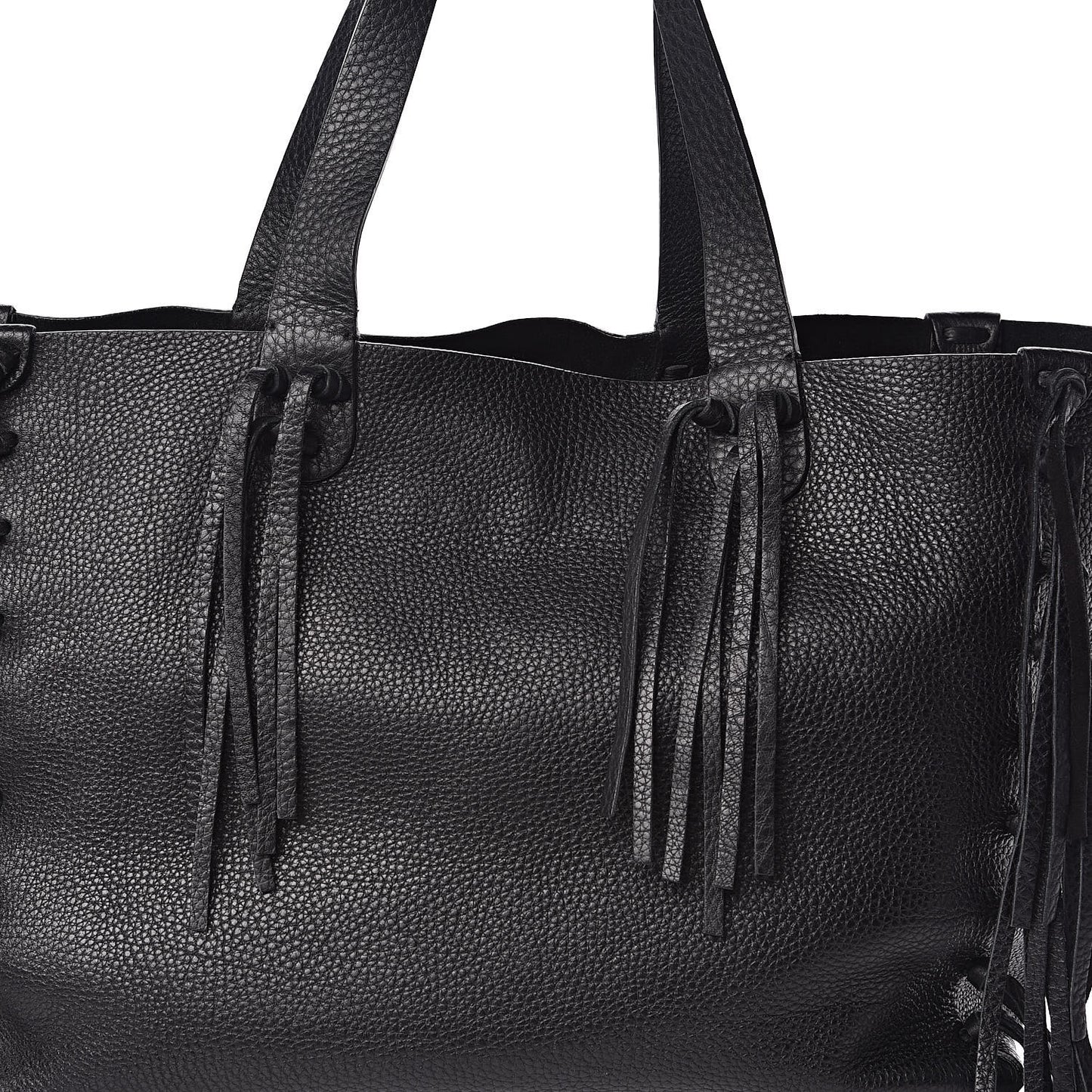 Grained Calfskin C-Rockee Fringe Tote Black