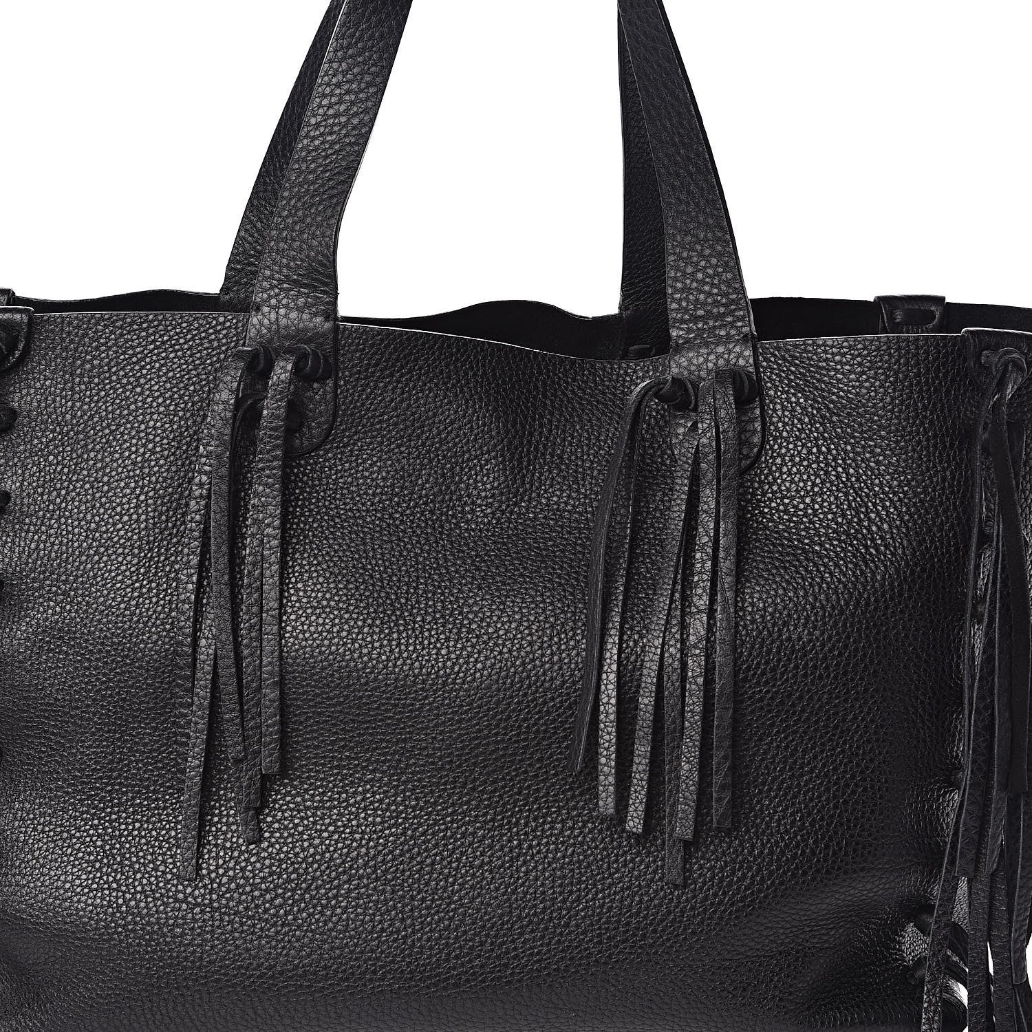Valentino Garavani Grained Calfskin C-Rockee Fringe Tote Black 10 of 10