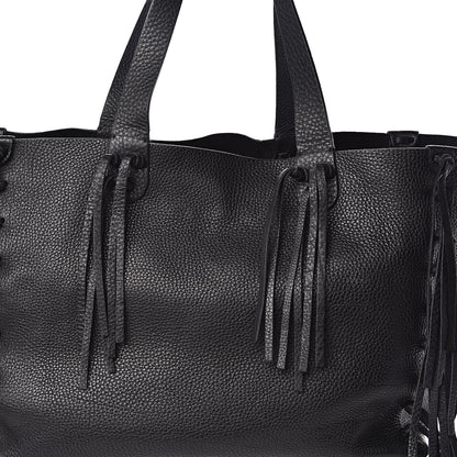 Valentino Garavani Grained Calfskin C-Rockee Fringe Tote Black 10 of 10
