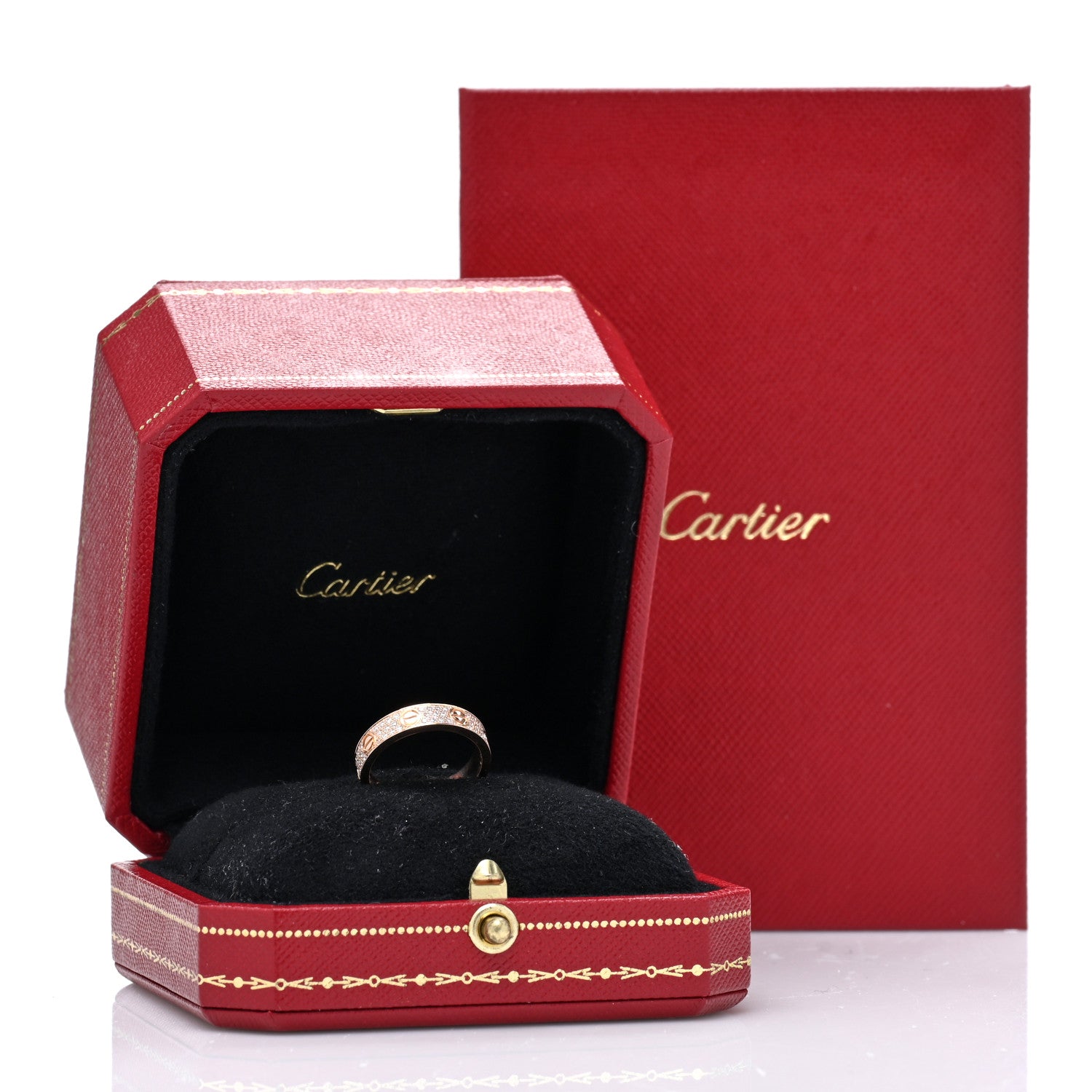 Cartier 18K Pink Gold Diamond 4mm LOVE Wedding Paved Band Ring 48 4.5 5 of 5