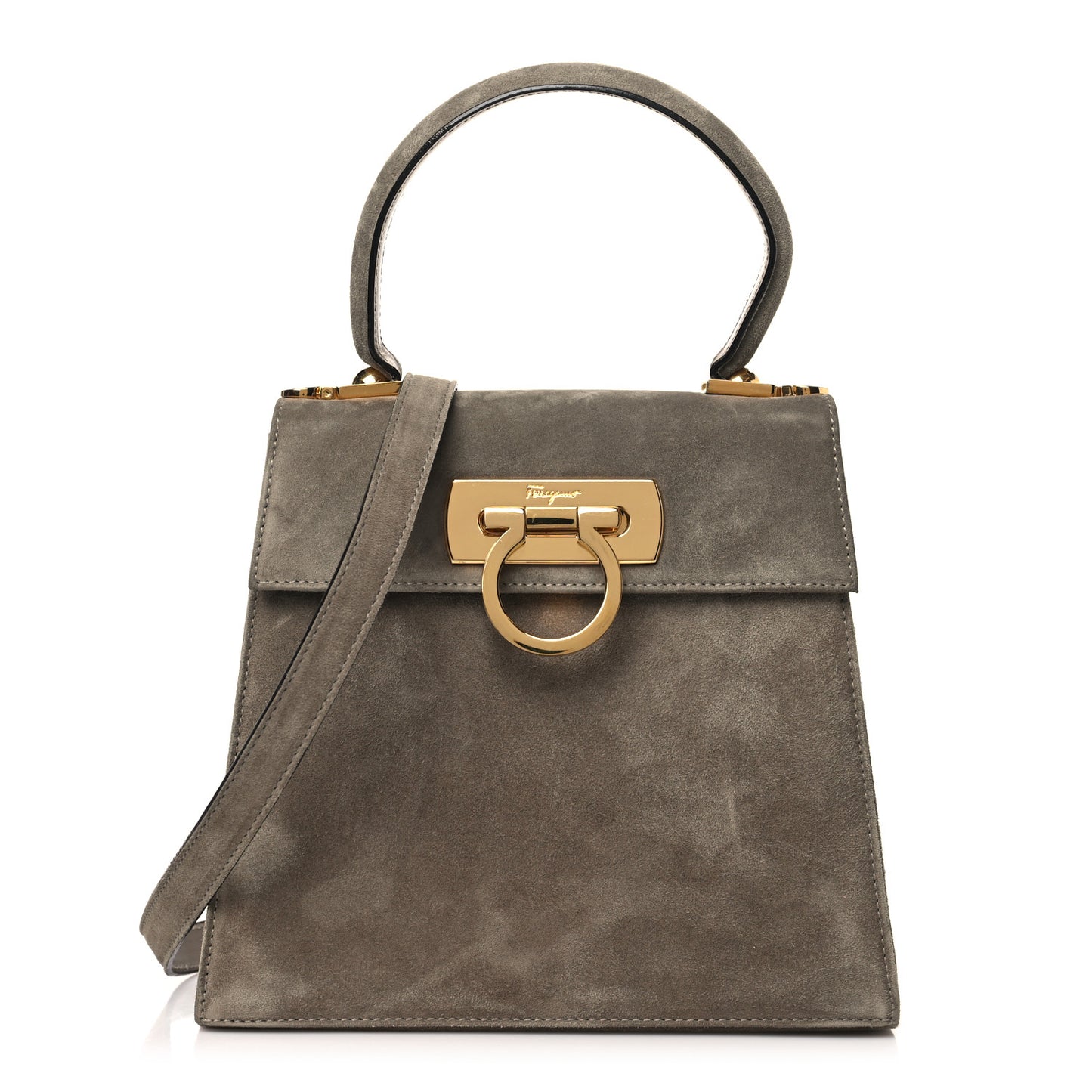 Suede Gancini 2-Way Top Handle Bag Taupe