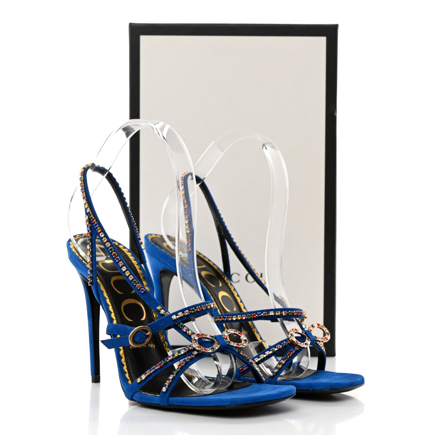 Kid Scamosciato Crystal Embellished Carmen High Heel Sandals 39 Bright Blue