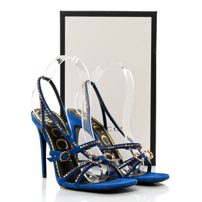 Gucci Kid Scamosciato Crystal Embellished Carmen High Heel Sandals 39 Bright Blue 10 of 10