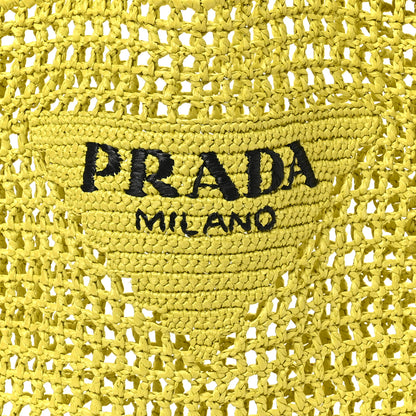 Prada Yarn Raffia Effect Crochet Logo Embroidered Tote Bag Cedro 7 of 9