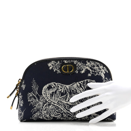 Christian Dior Embroidered Toile De Jouy 30 Montaigne Cosmetic Pouch Blue 2 of 8