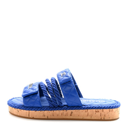 Chanel Cord Lambskin Quilted Logo Sandals 38 Blue 2 of 20