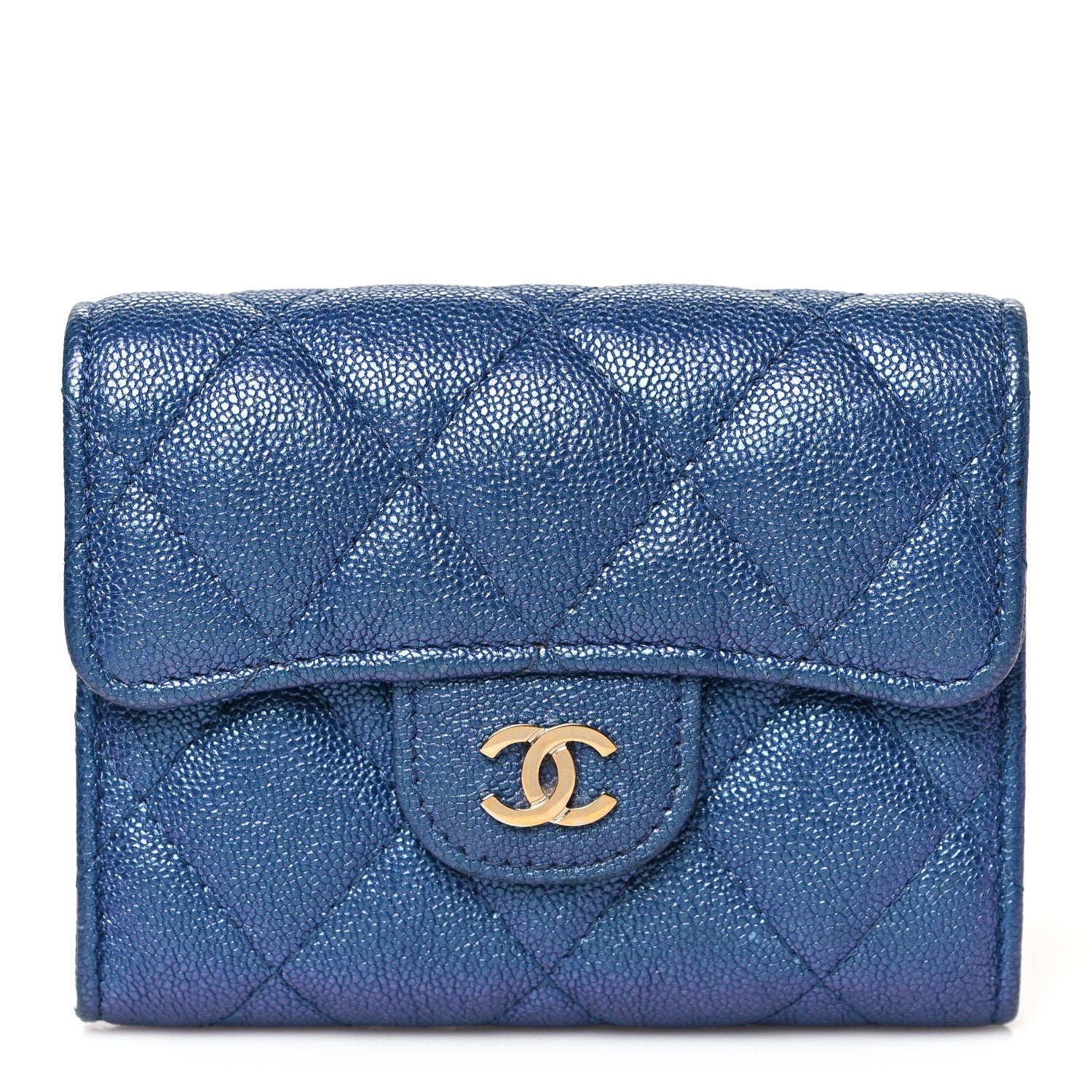 Chanel Iridescent Caviar Flap Quilted Card Holder Wallet Dark Blue 1 of 10