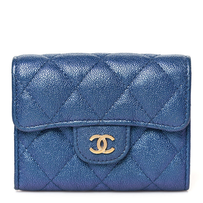 Chanel Iridescent Caviar Flap Quilted Card Holder Wallet Dark Blue 1 of 10