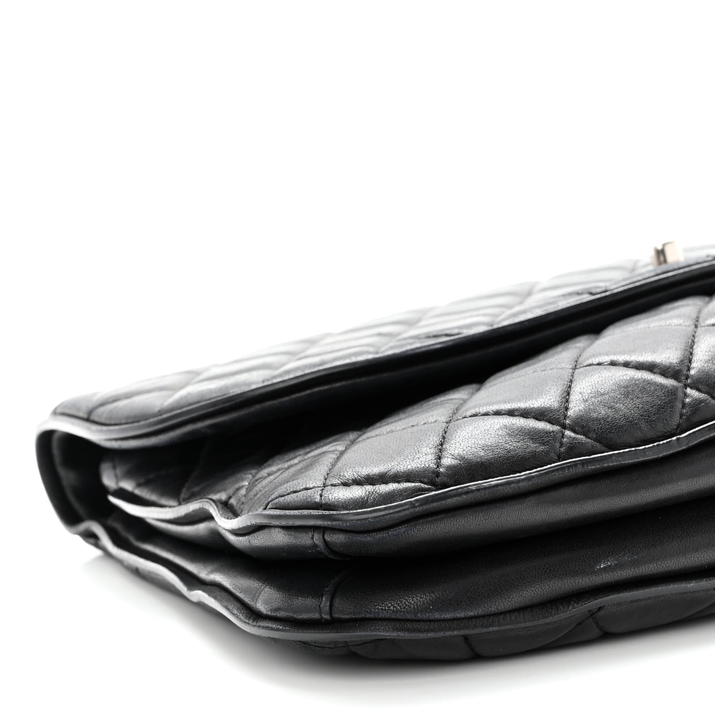 Lambskin Quilted Large Pagode Piping Flap Black