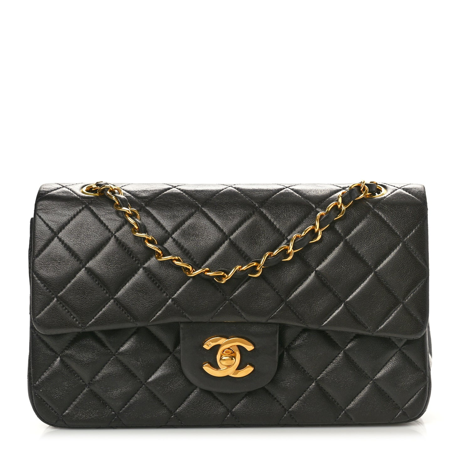 Lambskin Quilted Small Double Flap Black