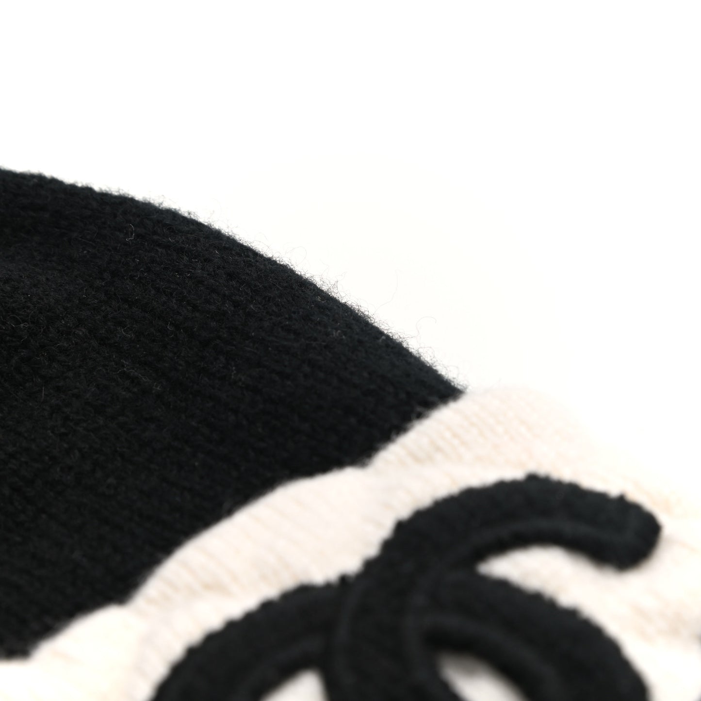 Cashmere Quilted CC Beanie Hat Black White