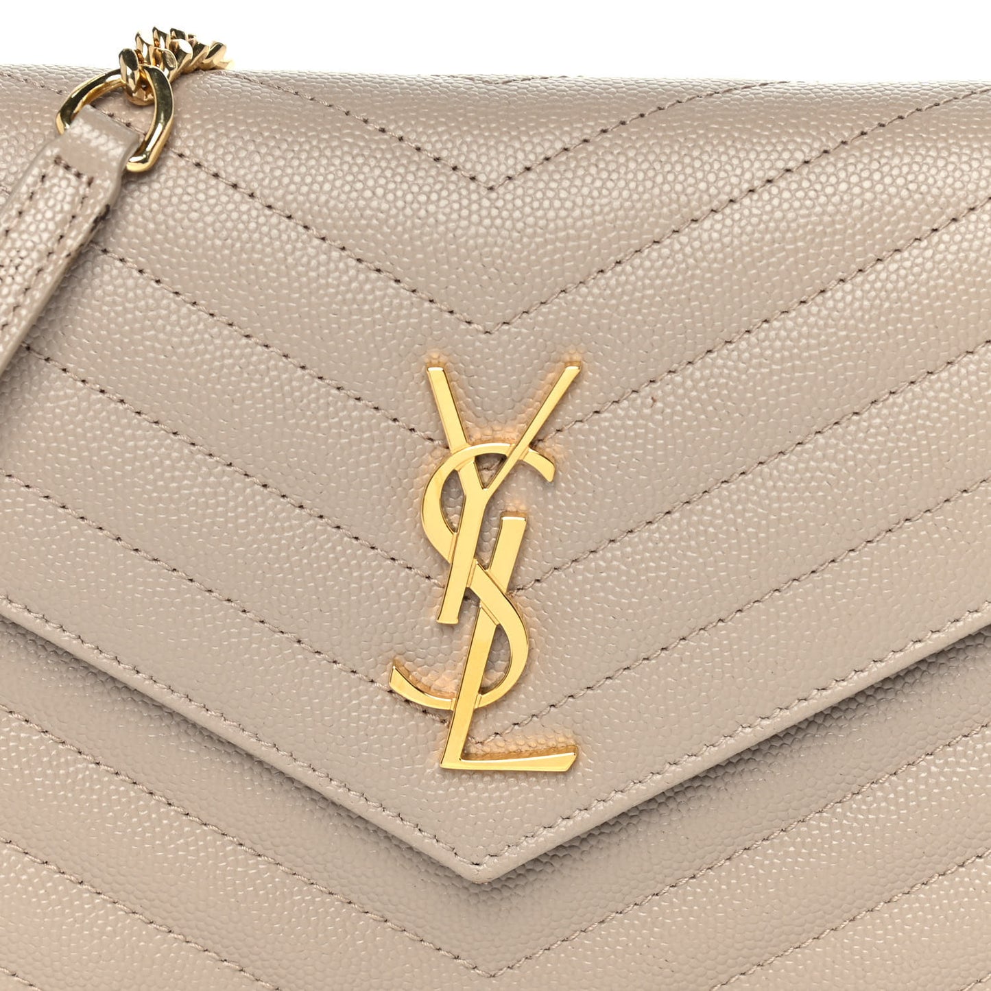 Grain De Poudre Matelasse Chevron Monogram Envelope Chain Wallet Taupe
