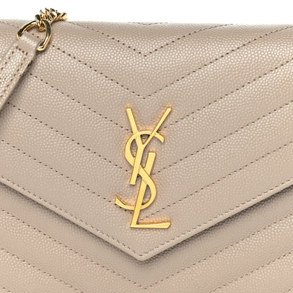 Saint Laurent Grain De Poudre Matelasse Chevron Monogram Envelope Chain Wallet Taupe 6 of 10
