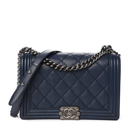 Chanel Calfskin Quilted New Medium Boy Flap Navy 1 of 10