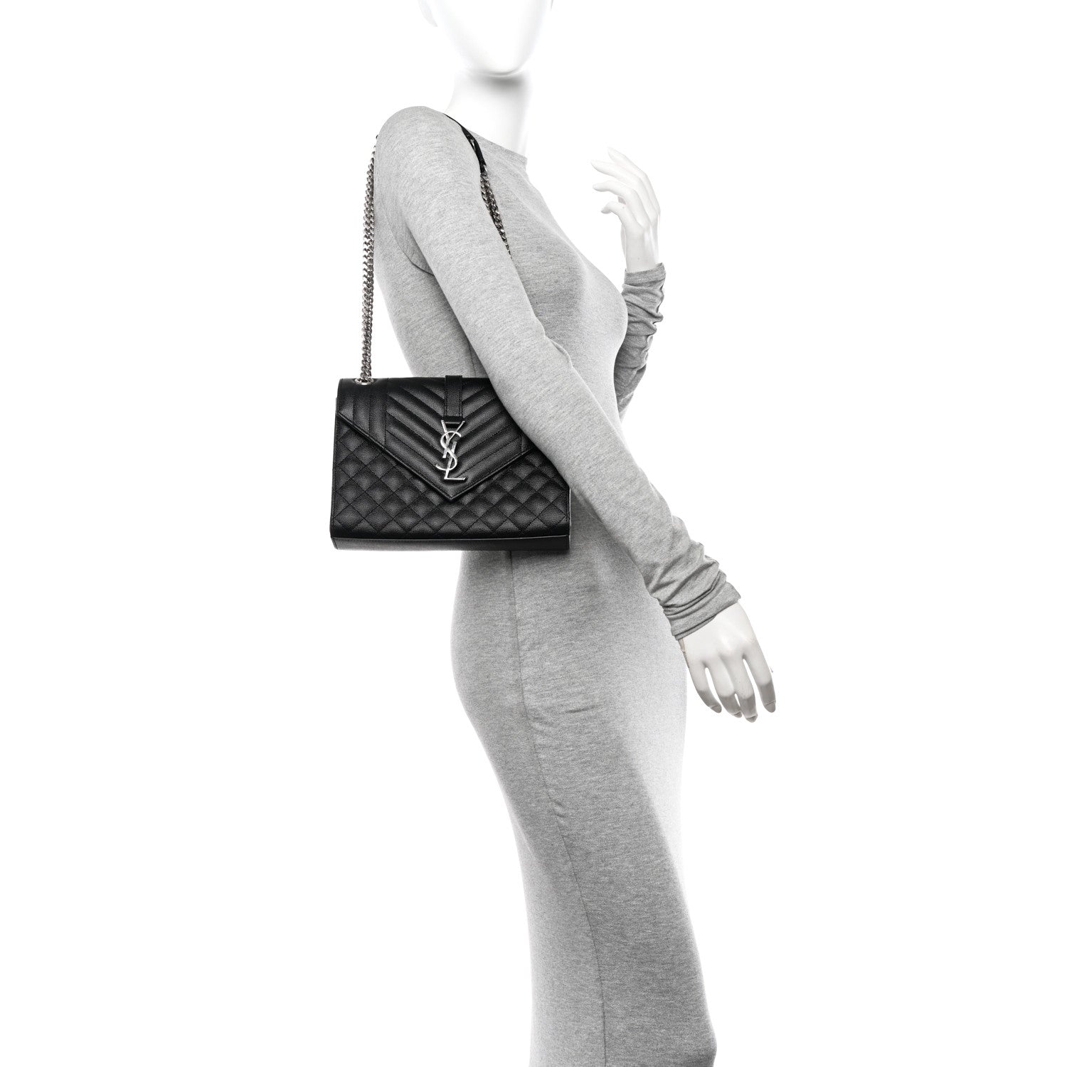 Saint Laurent Grain De Poudre Textured Mixed Matelasse Triquilt Medium Monogram Satchel Black 2 of 12