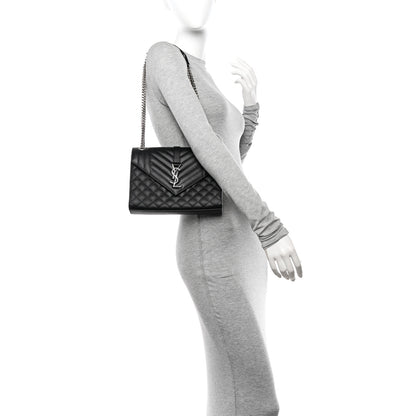 Saint Laurent Grain De Poudre Textured Mixed Matelasse Triquilt Medium Monogram Satchel Black 2 of 12