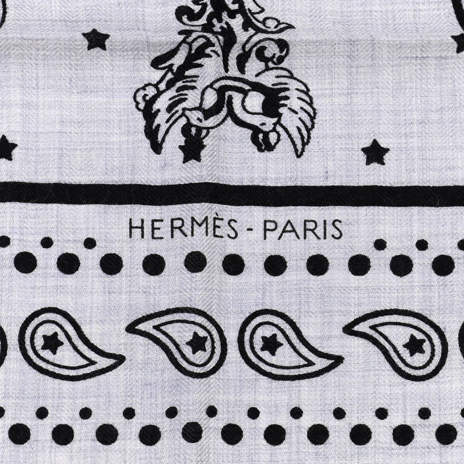 Hermes Cashmere Silk Les Cles Bandana Shawl 140 Gris Chine Black 4 of 10