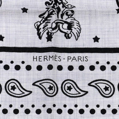 Hermes Cashmere Silk Les Cles Bandana Shawl 140 Gris Chine Black 4 of 10