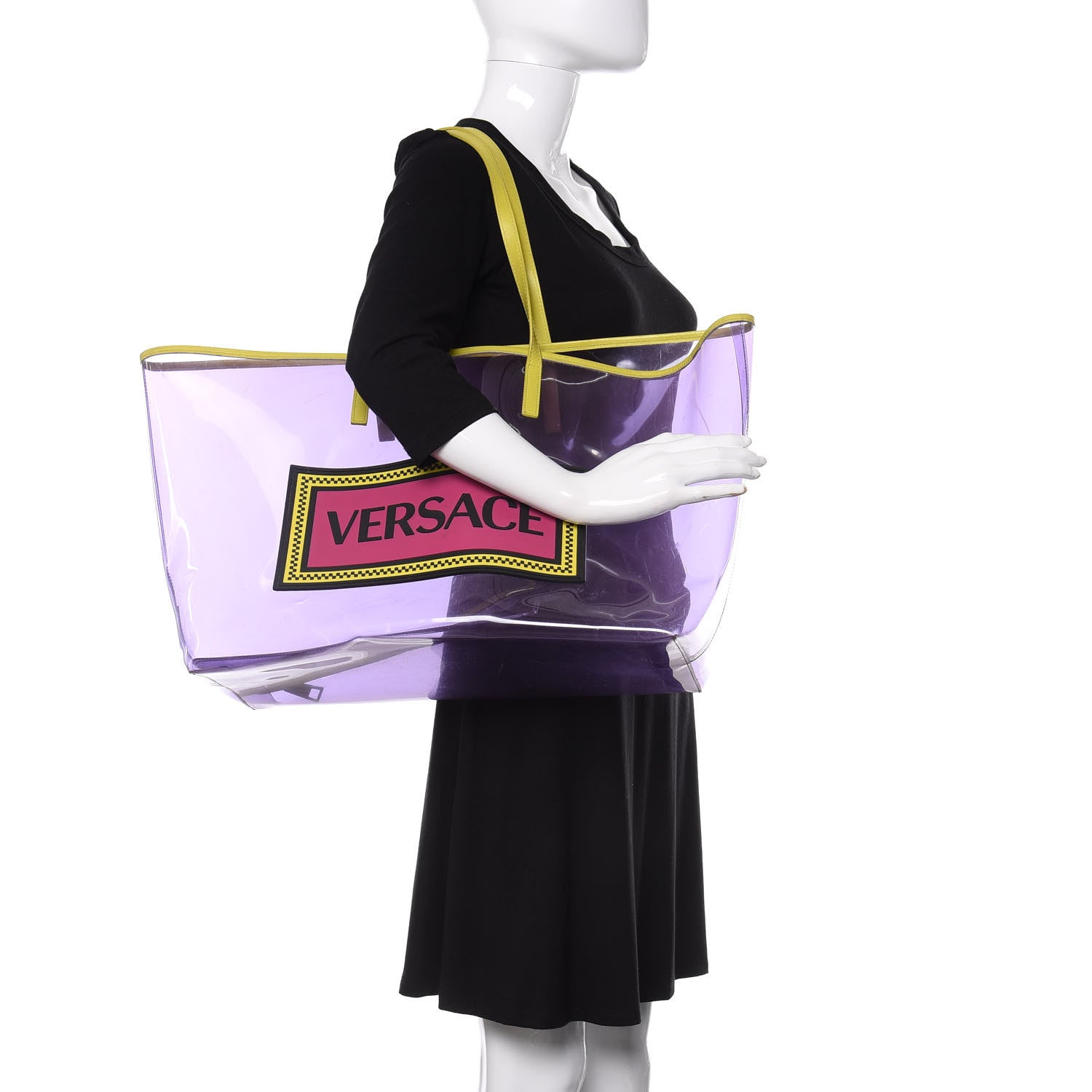 Versace Vinyl Calfskin 90s Logo Tote Purple Yellow 2 of 10