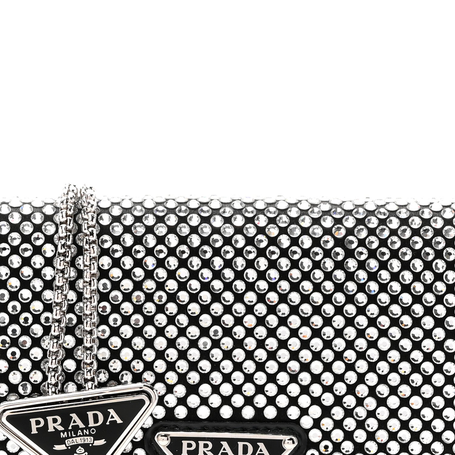 Prada Satin Crystal Metal Triangle Logo Card Holder With Strap Cristal 7 of 11