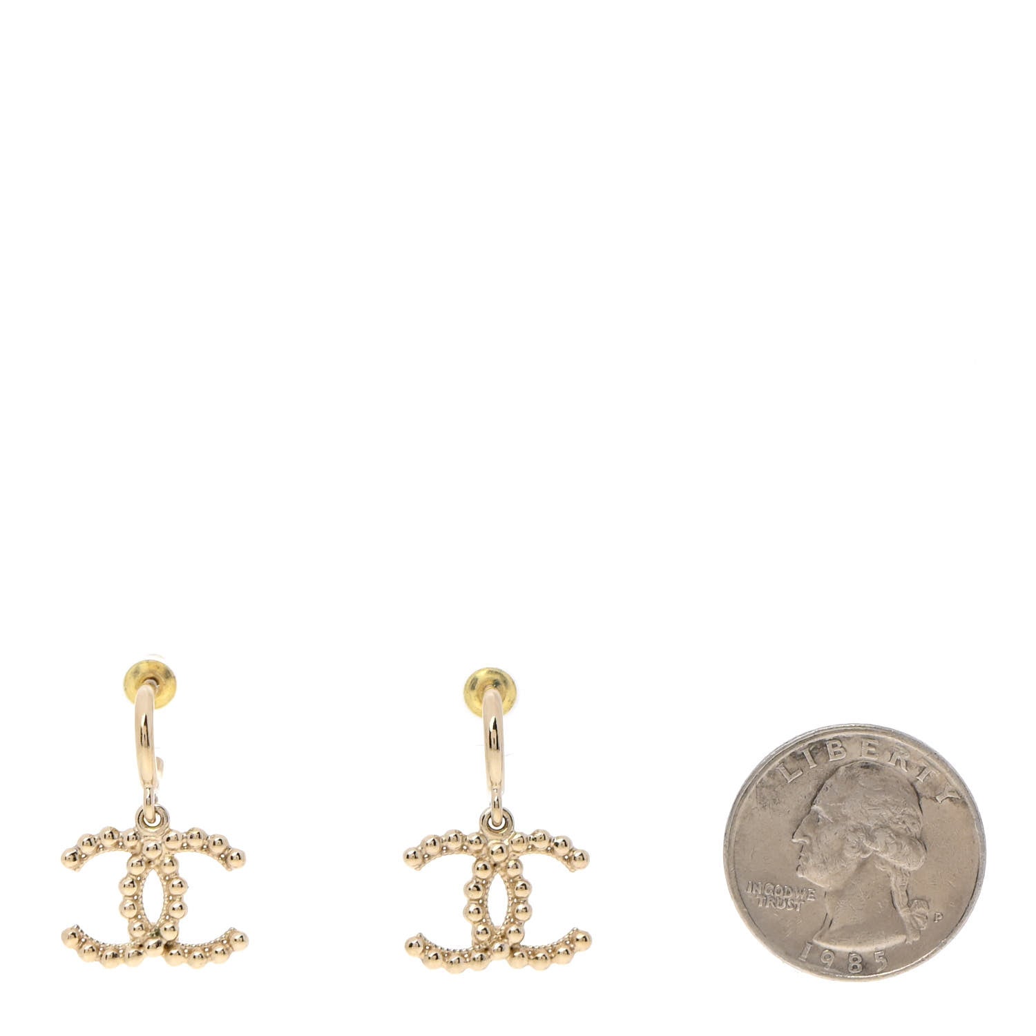 Chanel Metal Bead CC Drop Earrings Gold 2 of 5