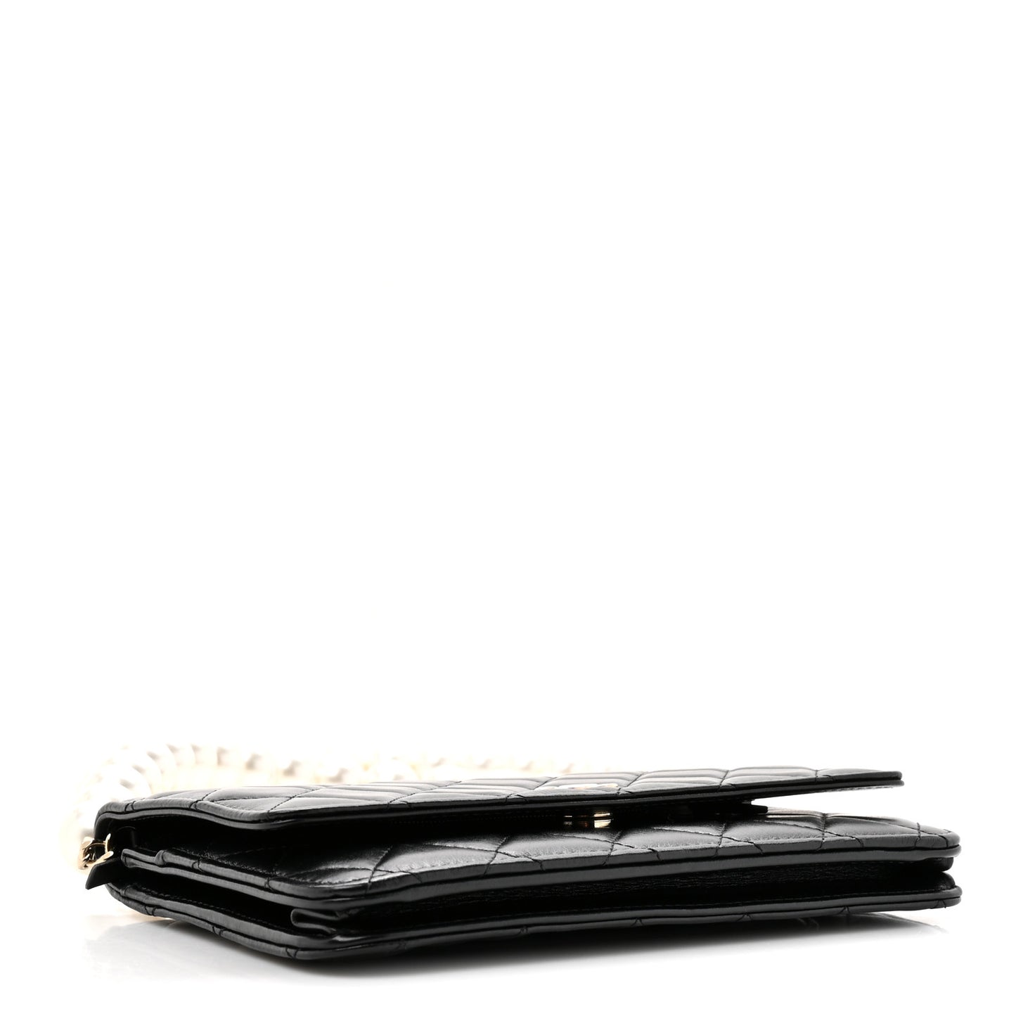 Lambskin Quilted Pearl Wallet On Chain WOC Light Pink Black