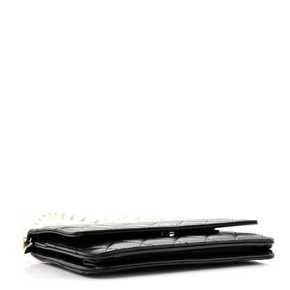 Chanel Lambskin Quilted Pearl Wallet On Chain WOC Light Pink Black 4 of 11