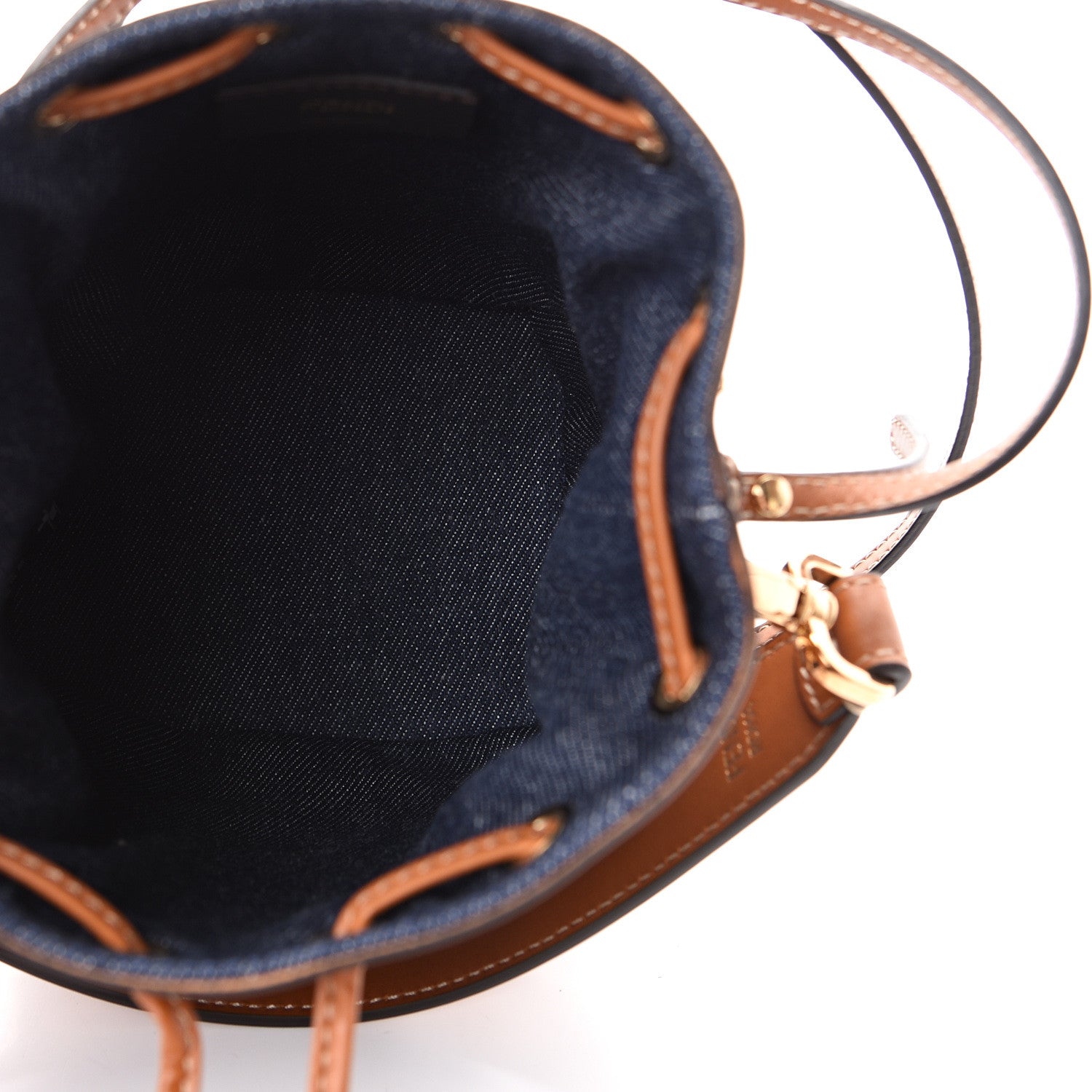 Fendi Denim Vitello King F is Fendi FF Embroidered Mini Mon Tresor Bucket Bag Blue Cuoio 4 of 9