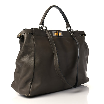 Fendi Goatskin Zucca Large Peekaboo Iconic Satchel Taupe Tobacco Moro 3 of 10