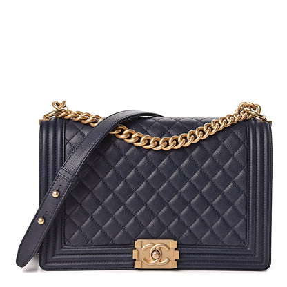 Chanel Caviar Quilted New Medium Boy Flap Dark Navy Blue 1 of 10