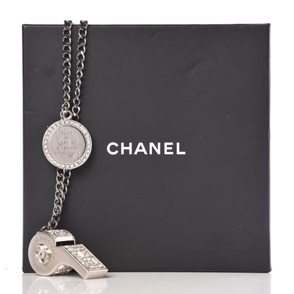 Chanel Crystal Baguette CC Whistle Pendant Necklace Silver 9 of 9