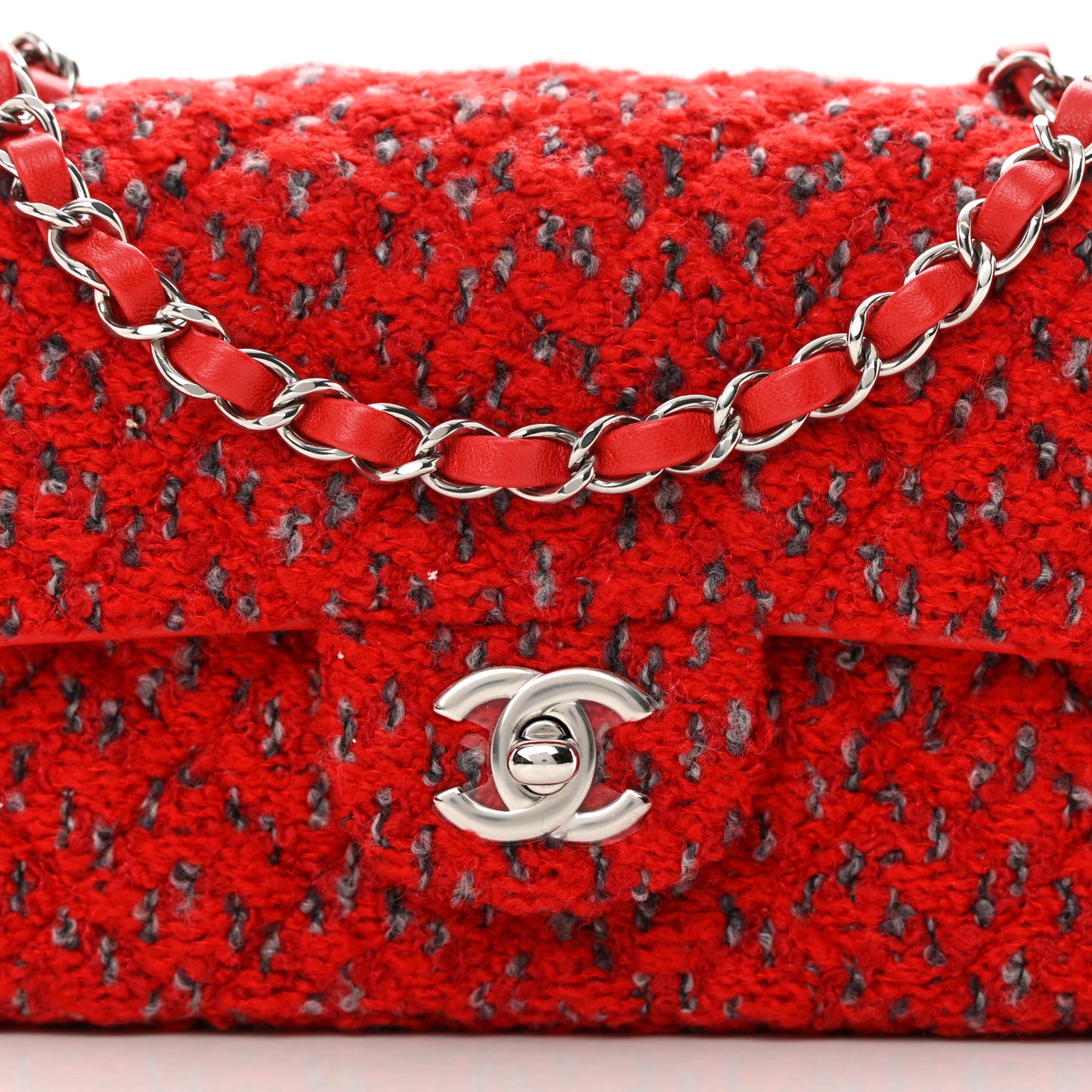 Tweed Quilted Mini Rectangular Flap Red Grey