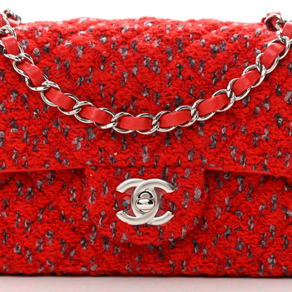 Chanel Tweed Quilted Mini Rectangular Flap Red Grey 8 of 12