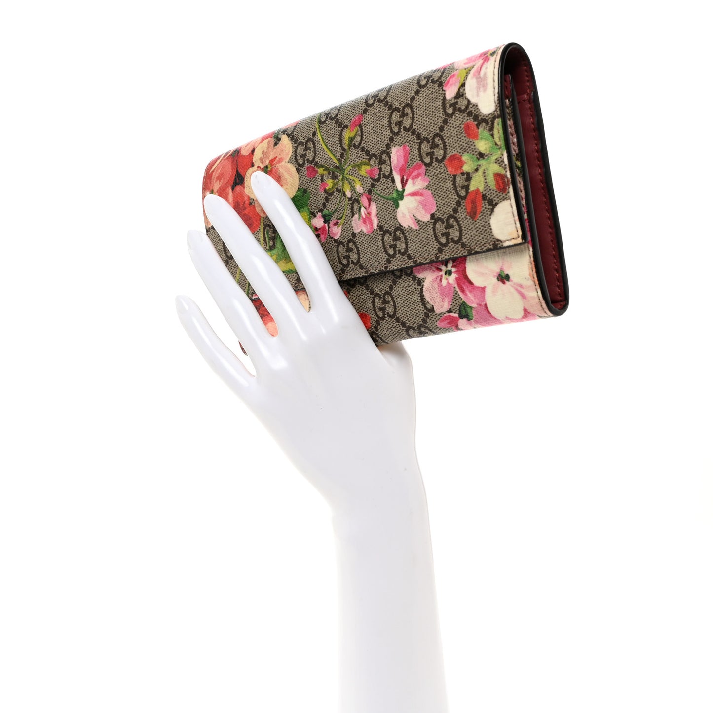 GG Supreme Monogram Blooms Continental Wallet Beige Multicolor Dry Rose