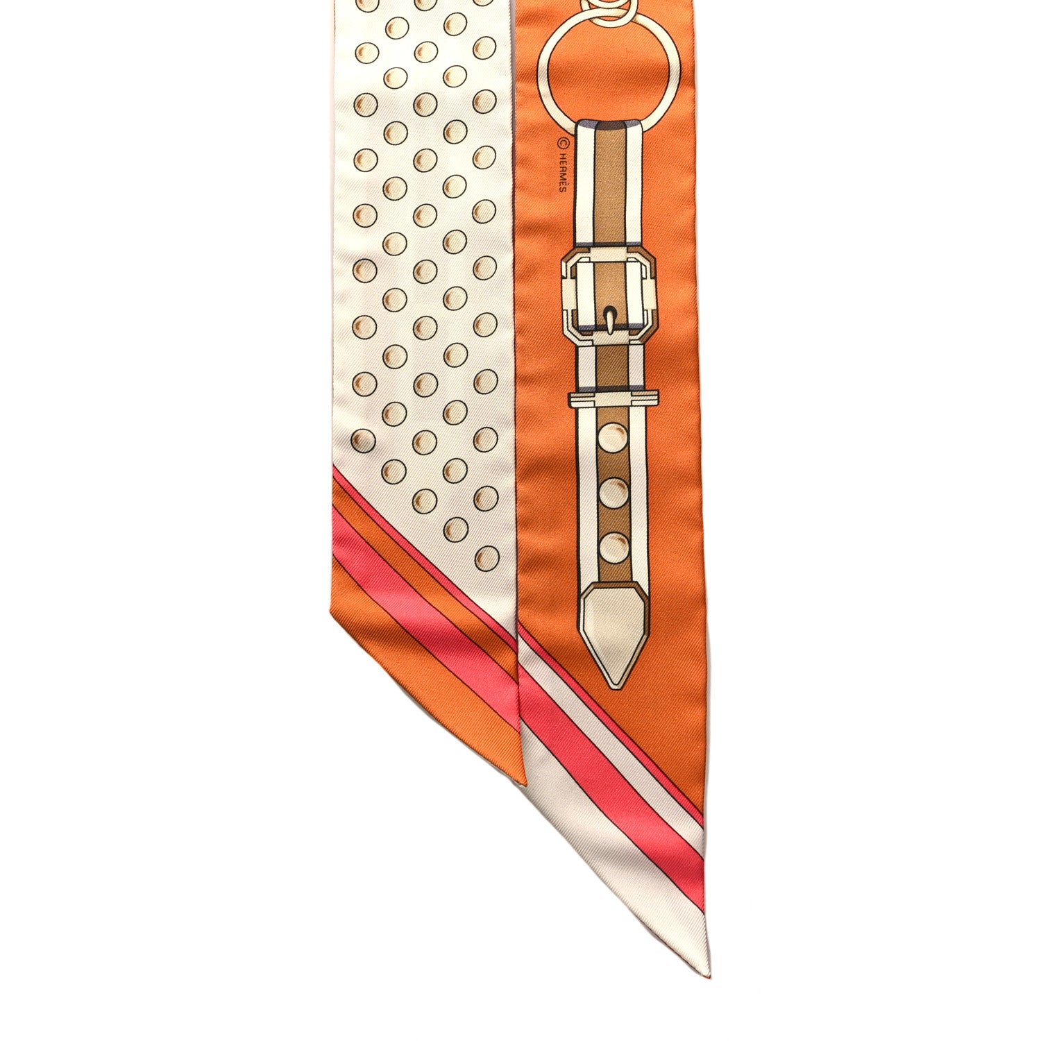 Hermes Silk Grand Tralala Twilly Creme Roux Corail 2 of 4