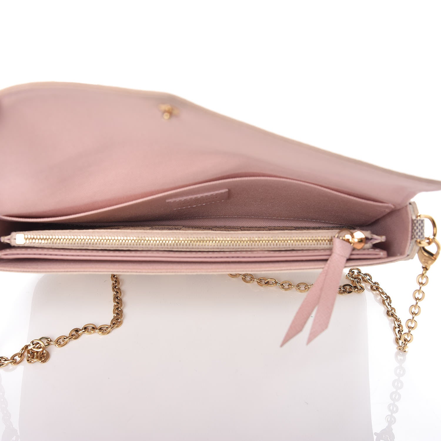 Louis Vuitton Damier Azur Pochette Felicie Chain Wallet Rose Ballerine 6 of 10