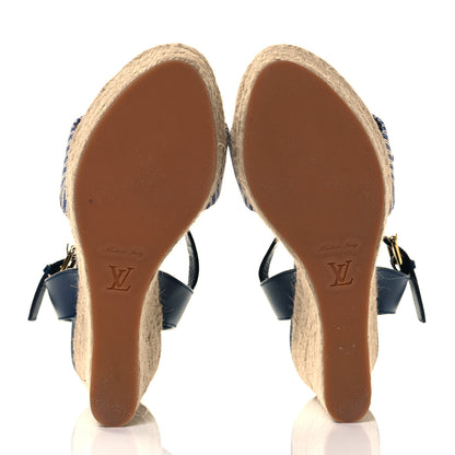 Louis Vuitton Calfskin Canvas Monogram Sail Away Wedge Sandal 36.5 Marine 6 of 7