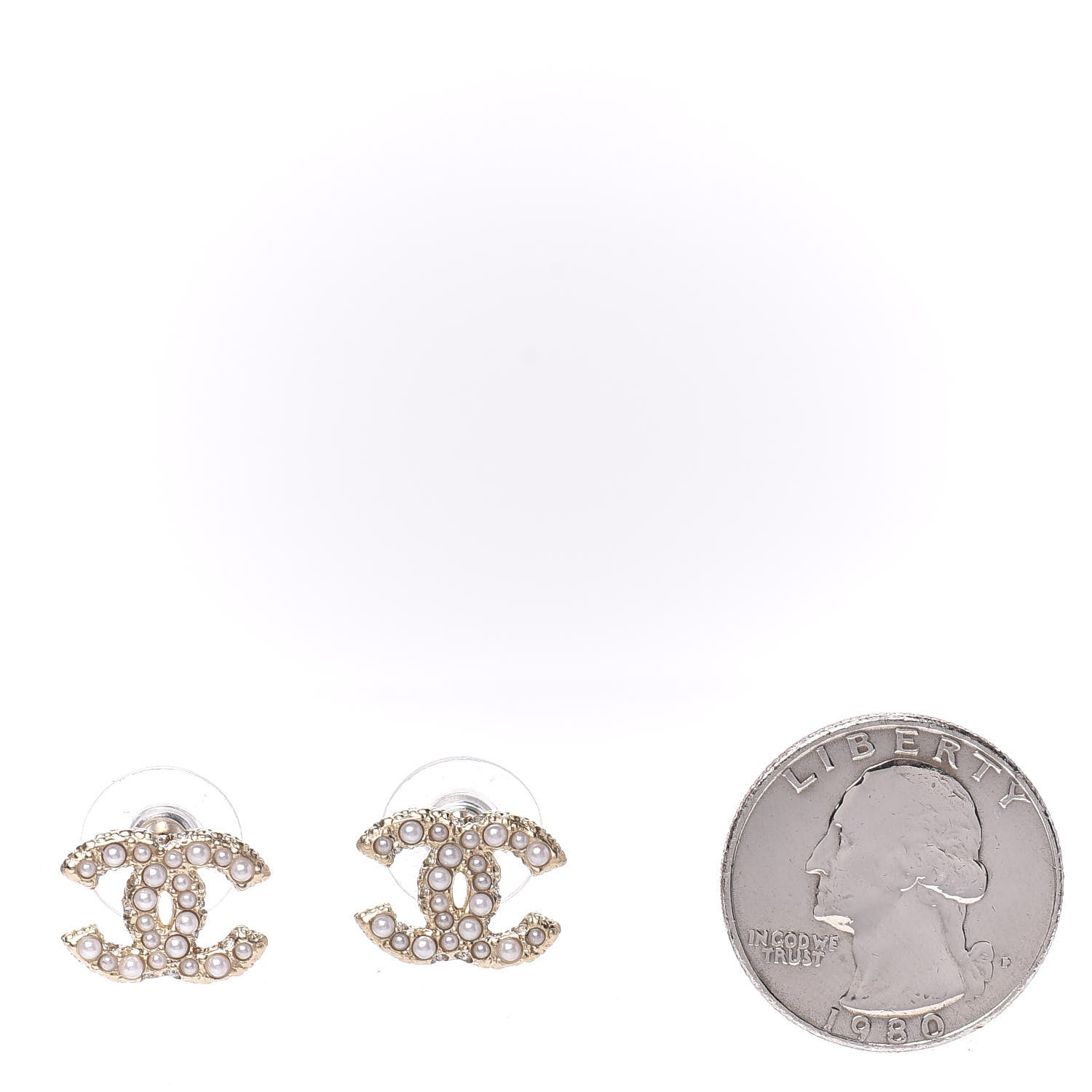 Chanel Metal Graduated Pearl Crystal CC Earrings Light Gold 2 of 5