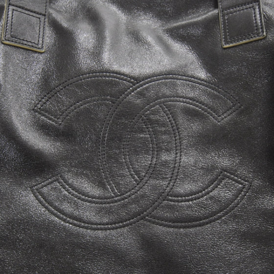 Lambskin Edgy Large Zip Top Tote Black