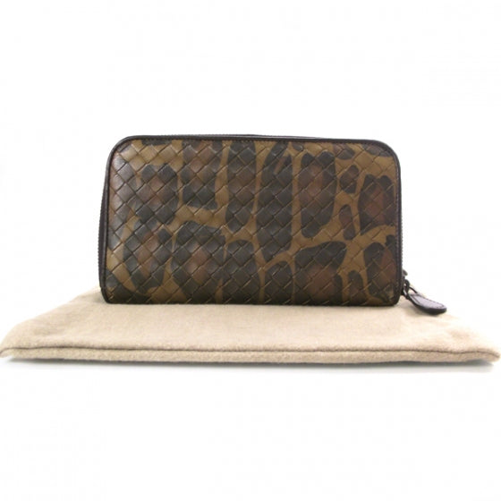Nappa Leopard Print Intrecciato Zip Around Wallet