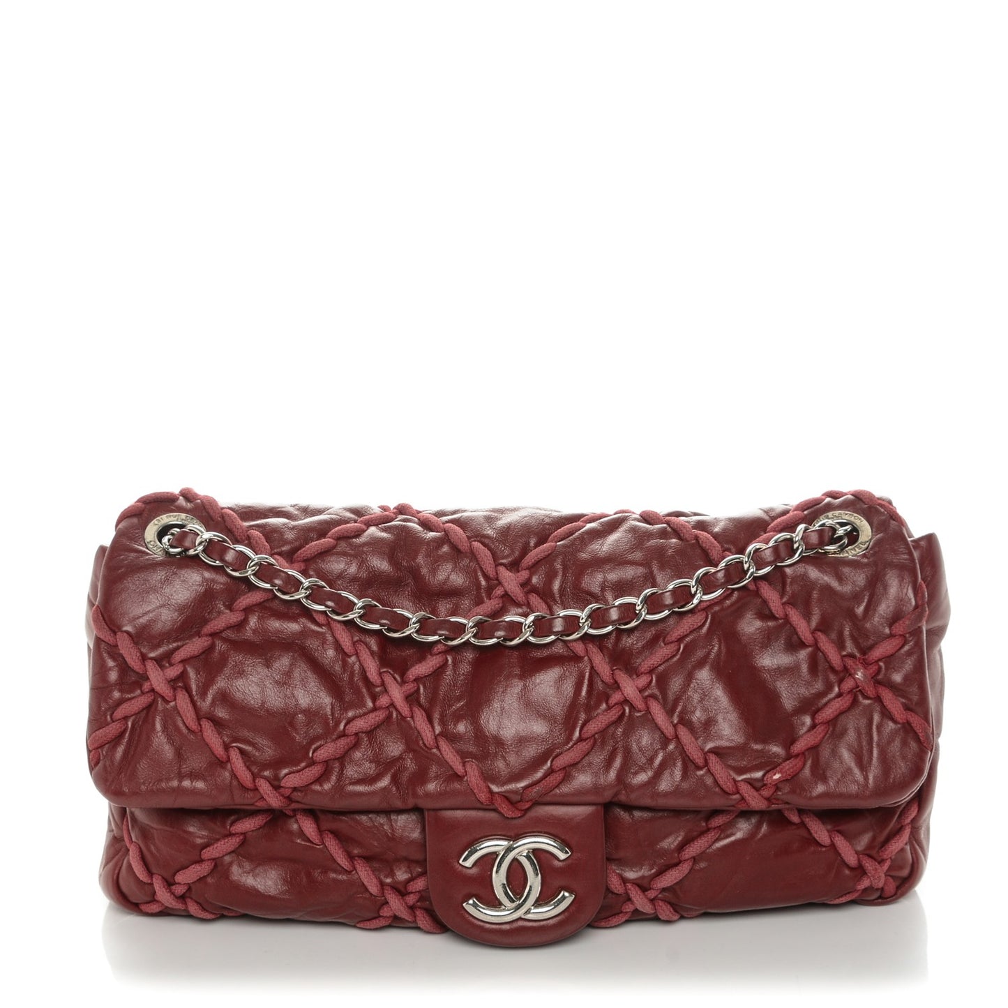 Calfskin Medium Ultra Stitch Flap Dark Red