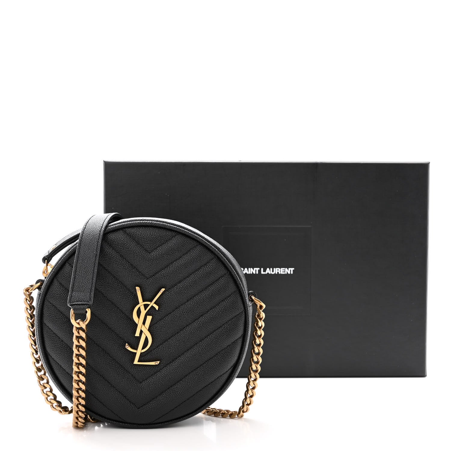 Saint Laurent Grain De Poudre Matelasse Chevron Quilted Round Vinyle Camera Bag Black 11 of 11